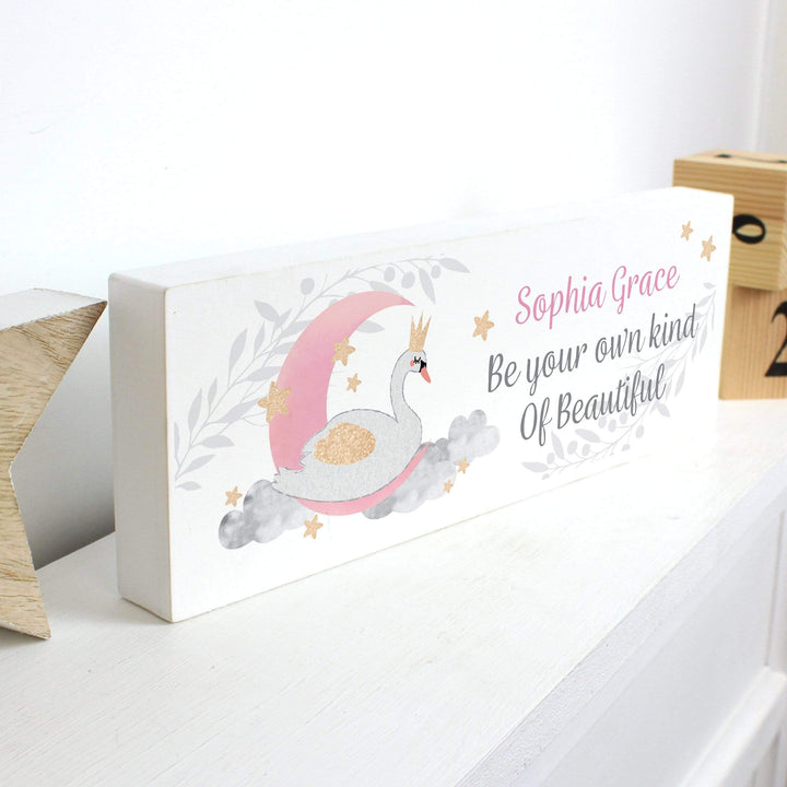 Personalised Memento Wooden Personalised Swan Lake Wooden Block Sign