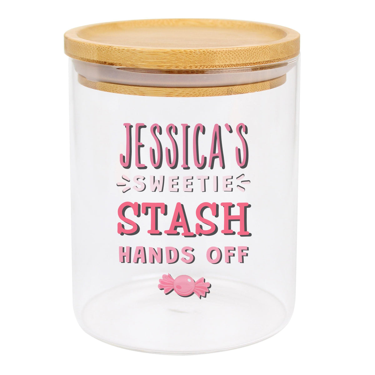 Personalised Memento Personalised Sweetie Stash Glass Jar with Bamboo Lid