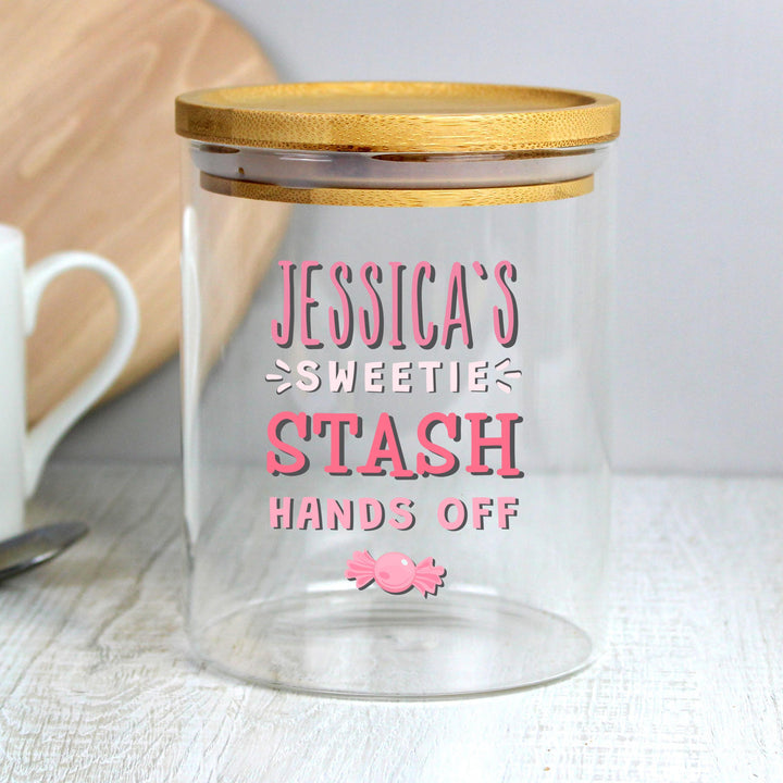 Personalised Memento Personalised Sweetie Stash Glass Jar with Bamboo Lid