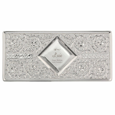 Personalised Memento Personalised Swirls & Hearts Antique Silver Plated Jewellery Box