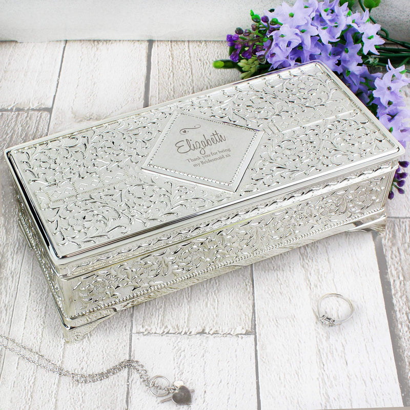 Personalised Memento Personalised Swirls & Hearts Antique Silver Plated Jewellery Box