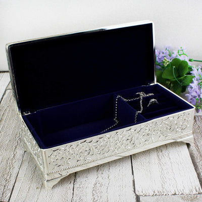 Personalised Memento Personalised Swirls & Hearts Antique Silver Plated Jewellery Box