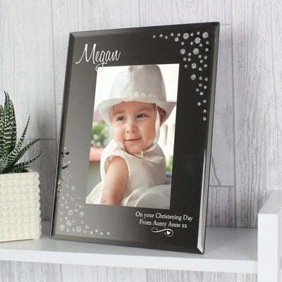 Personalised Memento Photo Frames, Albums and Guestbooks Personalised Swirls & Hearts Diamante 4x6 Glass Photo Frame