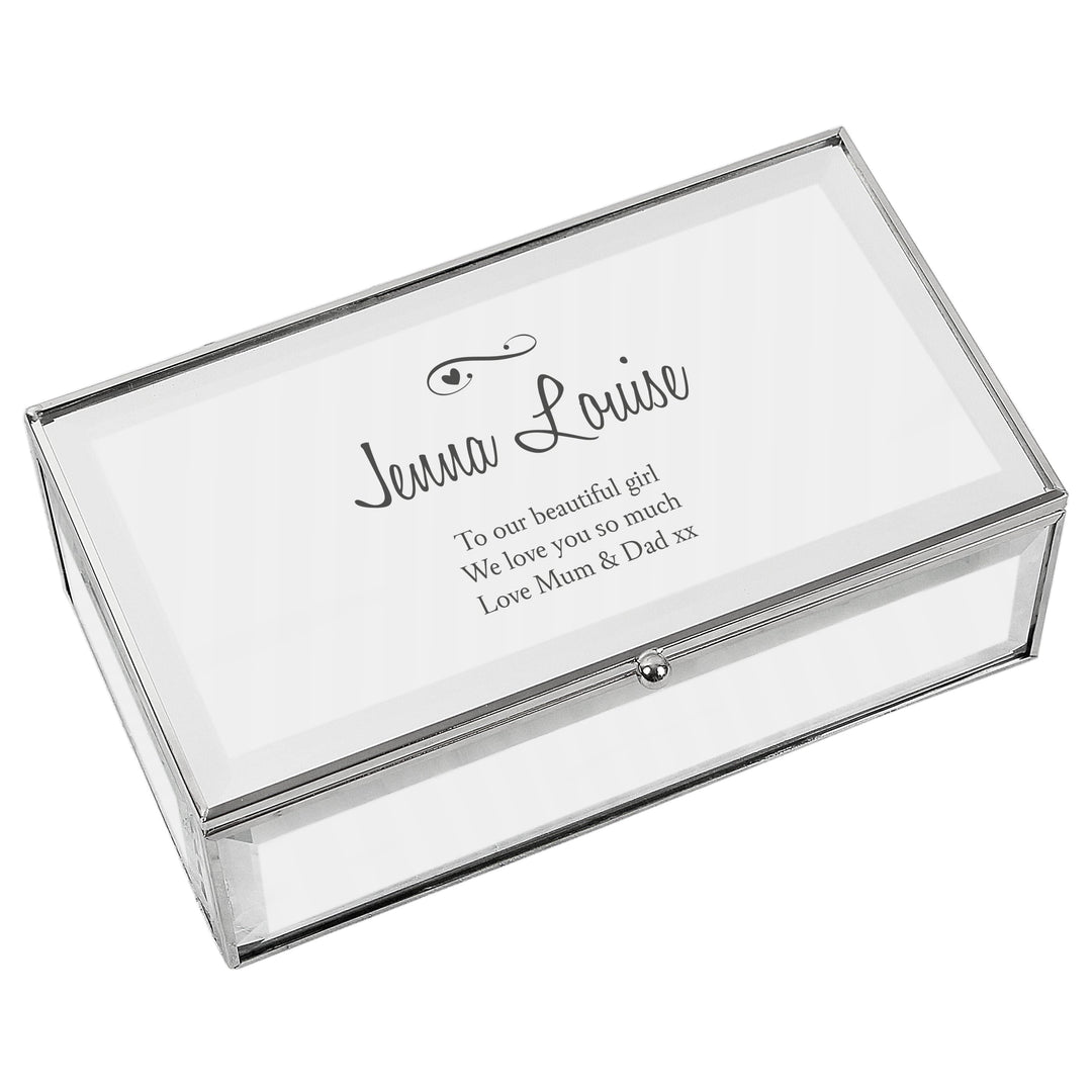 Personalised Memento Trinket, Jewellery &amp; Keepsake Boxes Personalised Swirls &amp; Hearts Mirrored Jewellery Box