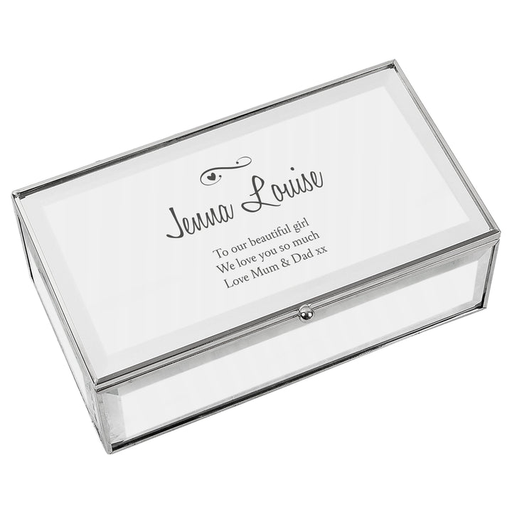 Personalised Memento Trinket, Jewellery &amp; Keepsake Boxes Personalised Swirls &amp; Hearts Mirrored Jewellery Box