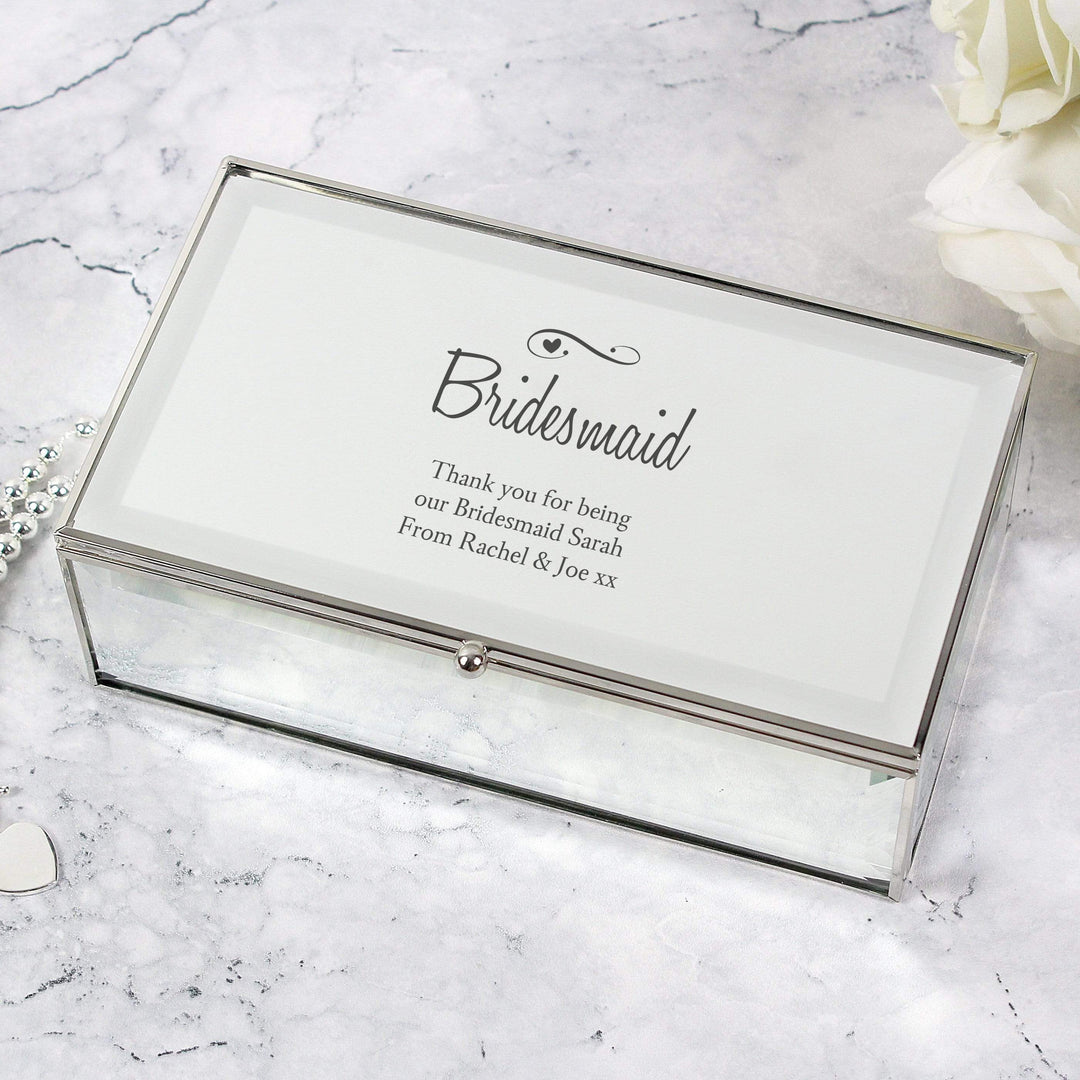 Personalised Memento Trinket, Jewellery &amp; Keepsake Boxes Personalised Swirls &amp; Hearts Mirrored Jewellery Box
