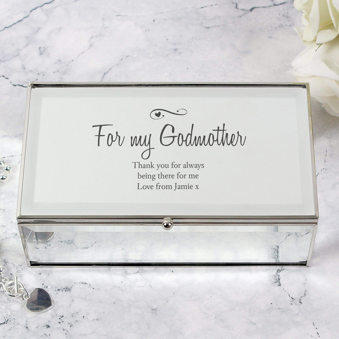 Personalised Memento Trinket, Jewellery &amp; Keepsake Boxes Personalised Swirls &amp; Hearts Mirrored Jewellery Box