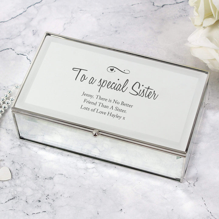 Personalised Memento Trinket, Jewellery &amp; Keepsake Boxes Personalised Swirls &amp; Hearts Mirrored Jewellery Box