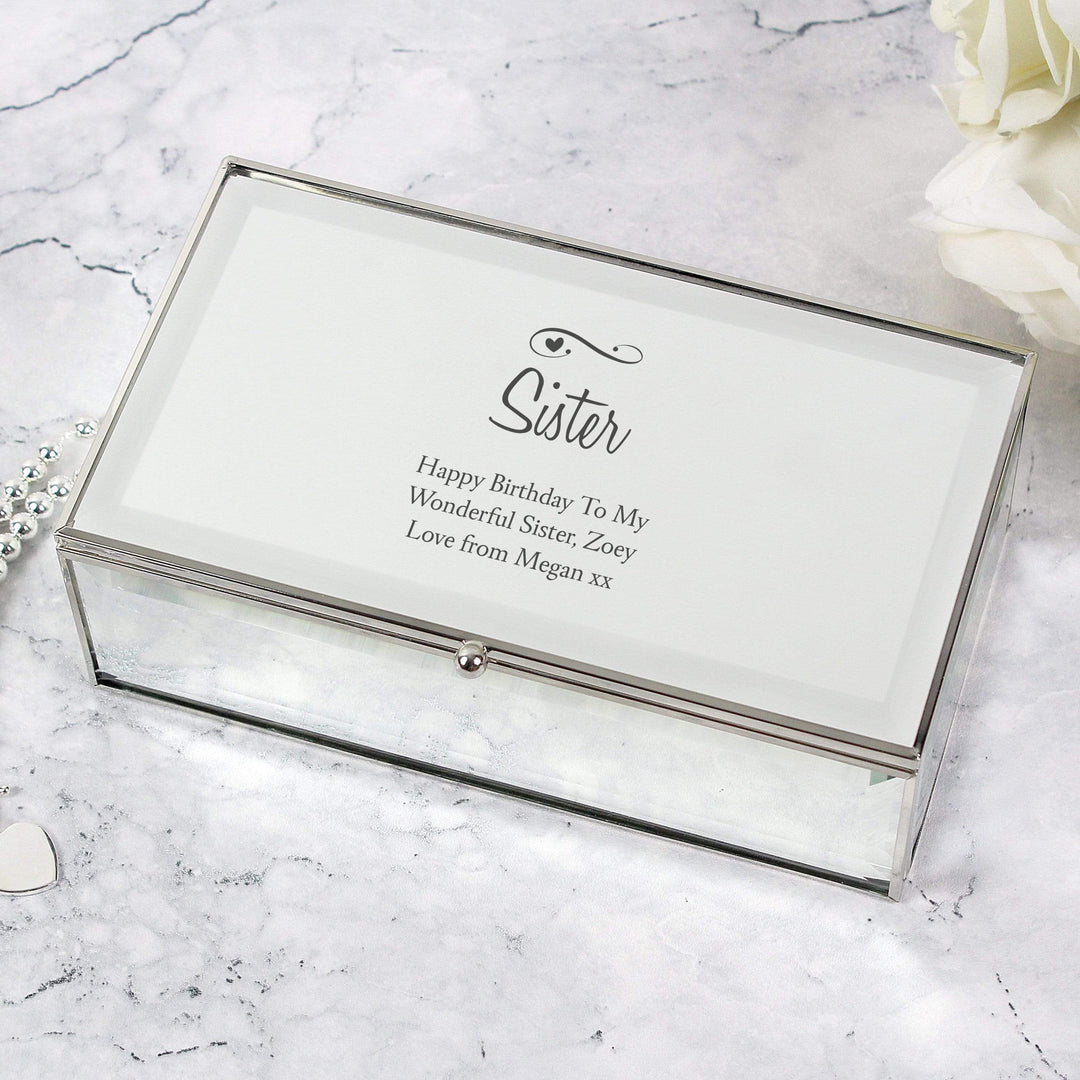 Personalised Memento Trinket, Jewellery &amp; Keepsake Boxes Personalised Swirls &amp; Hearts Mirrored Jewellery Box