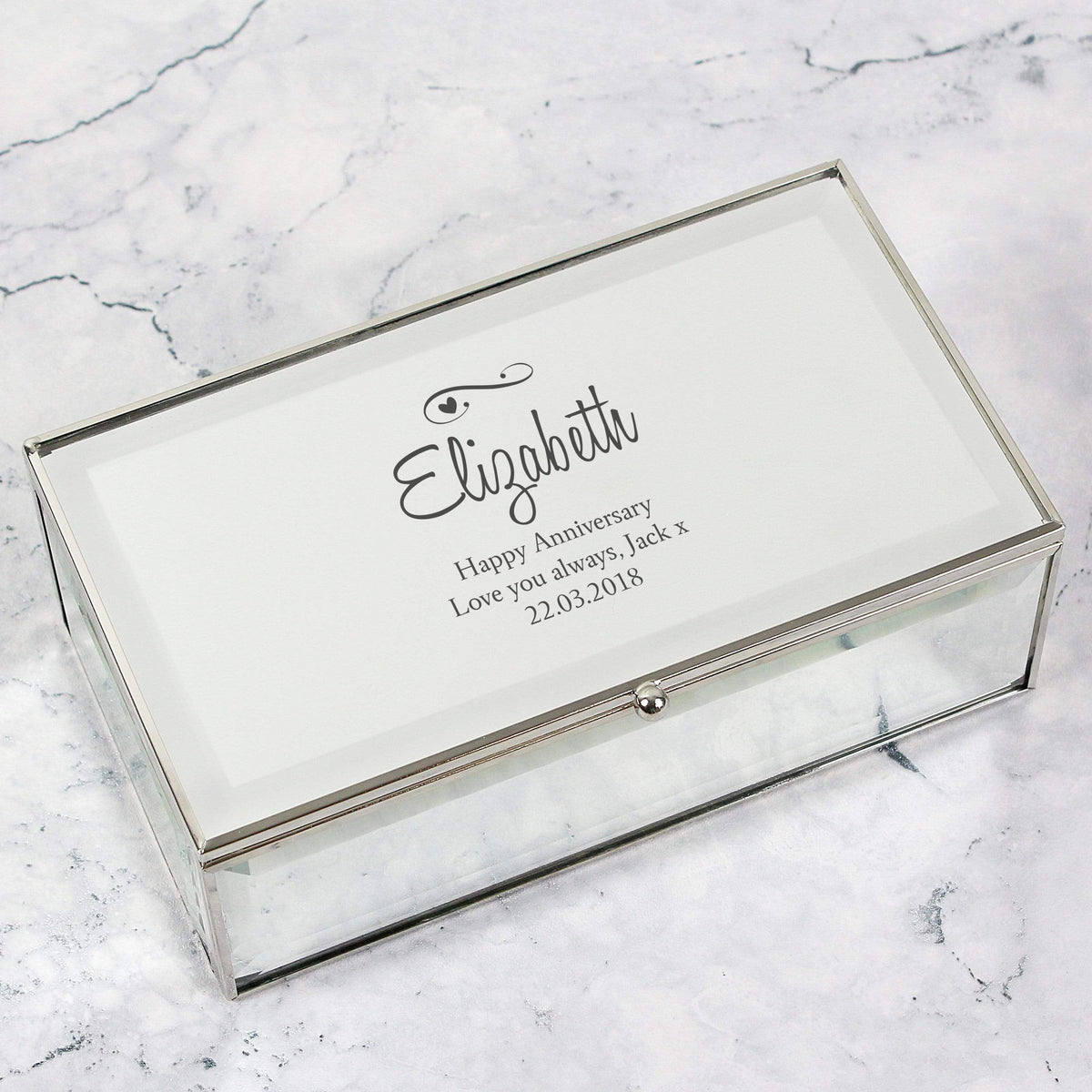 Personalised Memento Trinket, Jewellery & Keepsake Boxes Personalised Swirls & Hearts Mirrored Jewellery Box