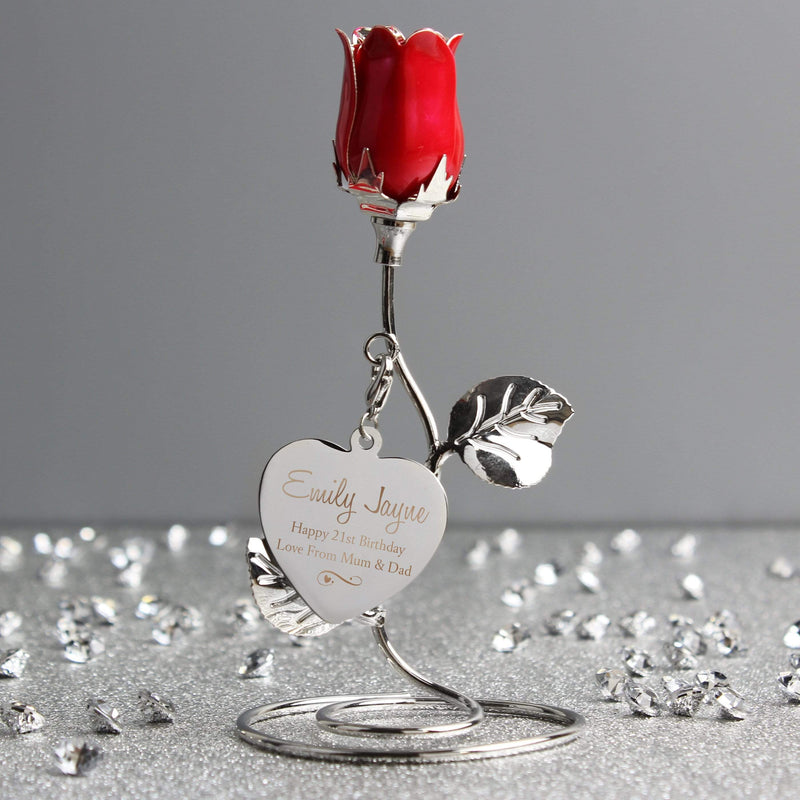 Personalised Memento Keepsakes Personalised Swirls & Hearts Red Rose Bud Ornament