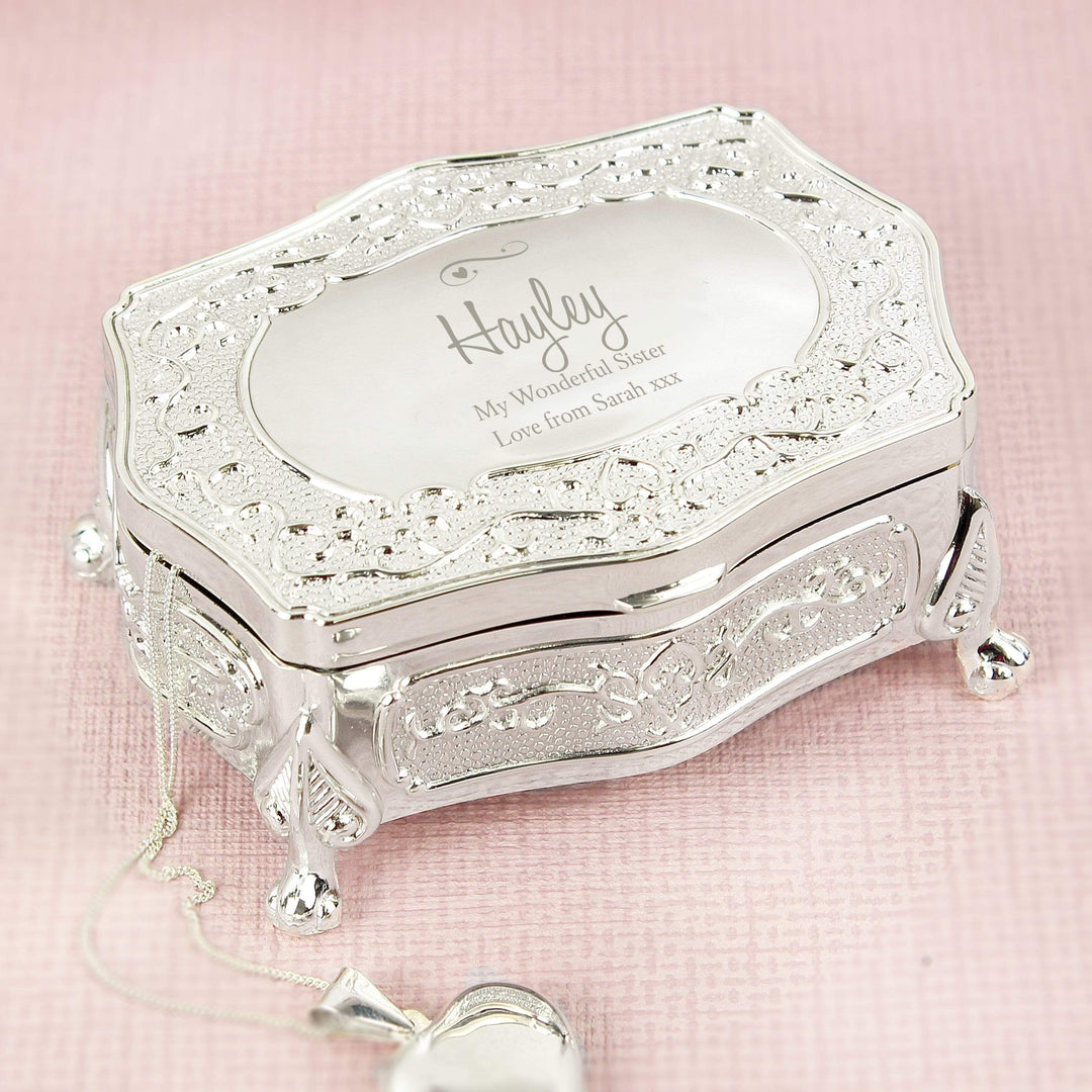 Personalised Memento Trinket, Jewellery &amp; Keepsake Boxes Personalised Swirls &amp; Hearts Small Antique Trinket Box