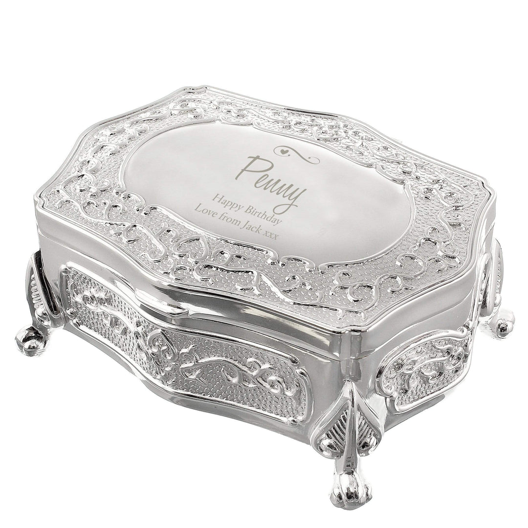 Personalised Memento Trinket, Jewellery &amp; Keepsake Boxes Personalised Swirls &amp; Hearts Small Antique Trinket Box