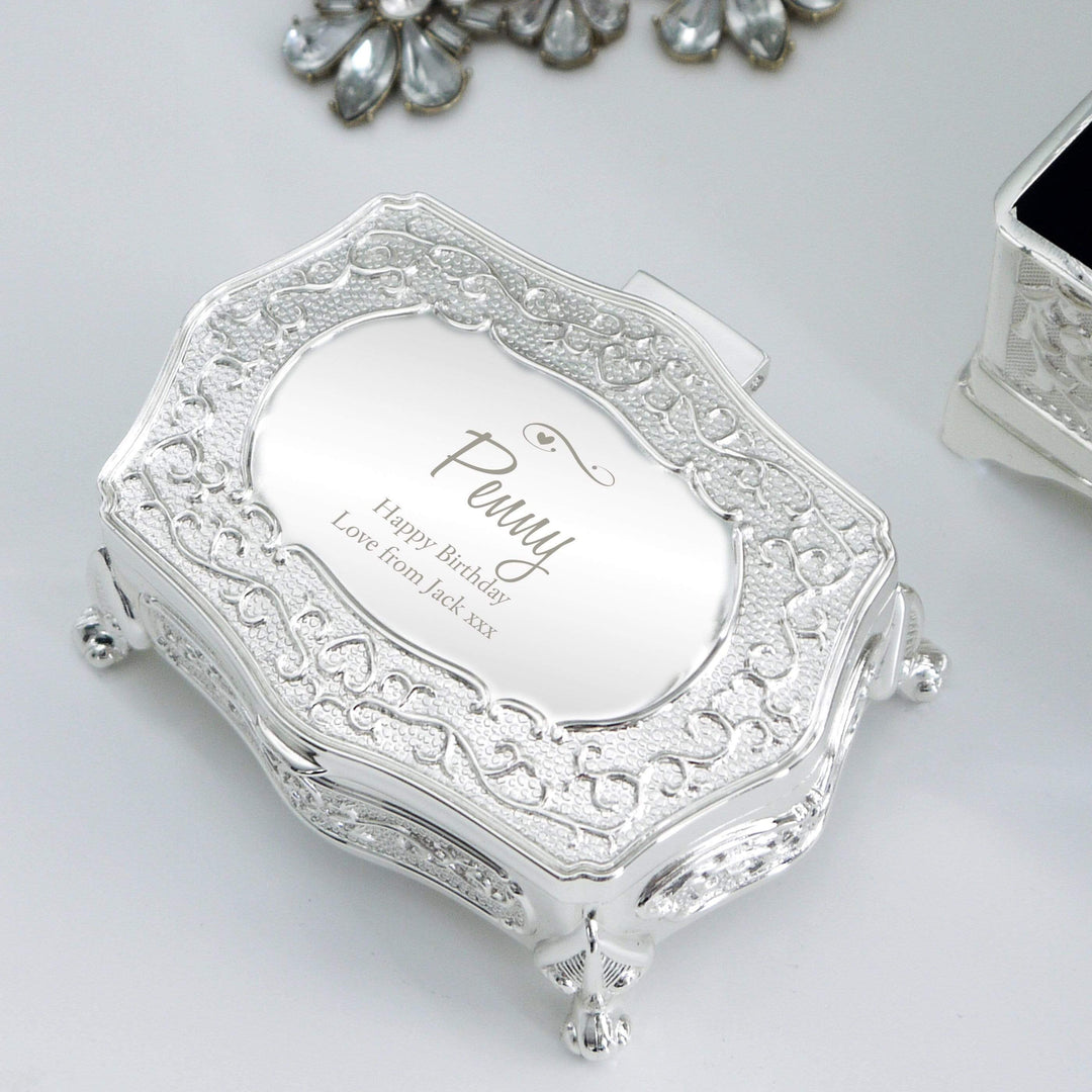 Personalised Memento Trinket, Jewellery &amp; Keepsake Boxes Personalised Swirls &amp; Hearts Small Antique Trinket Box