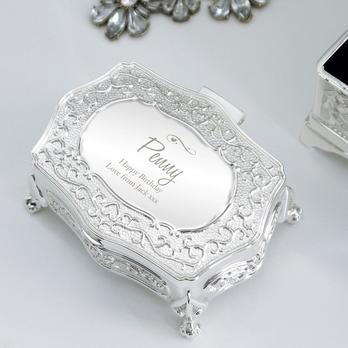 Personalised Memento Trinket, Jewellery & Keepsake Boxes Personalised Swirls & Hearts Small Antique Trinket Box