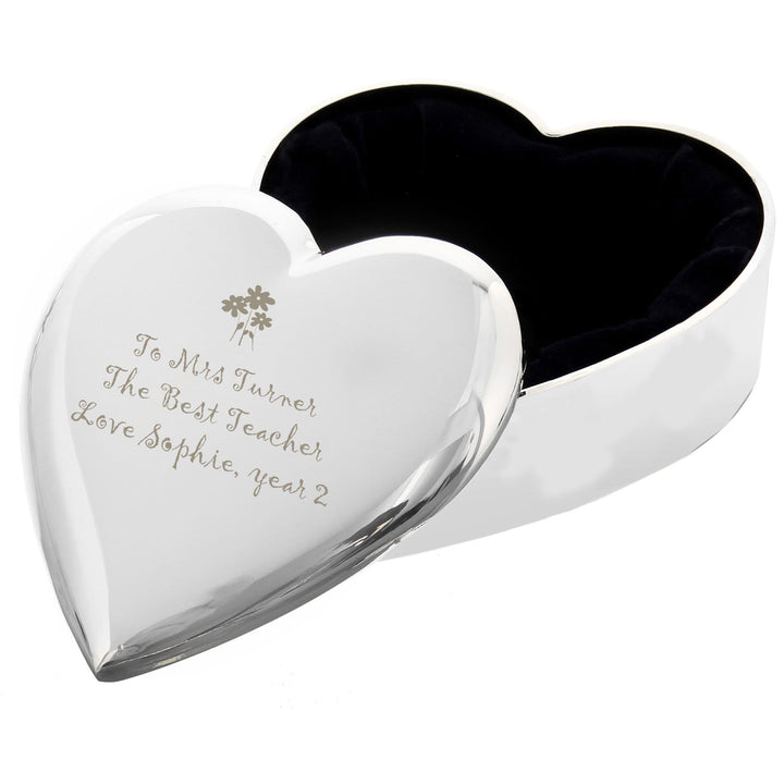Personalised Memento Trinket, Jewellery &amp; Keepsake Boxes Personalised Teacher Heart Flowers Trinket Box