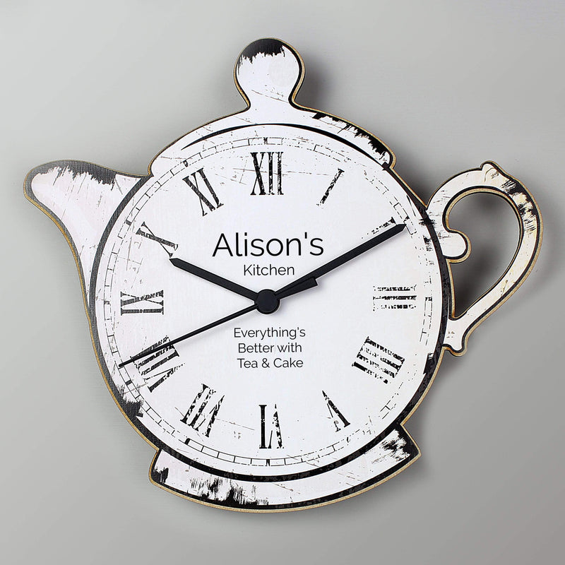 Personalised Memento Clocks & Watches Personalised Teapot Shape Wooden Clock