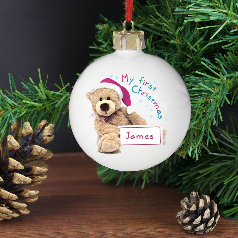 Personalised Memento Personalised Teddy 1st Christmas Bauble