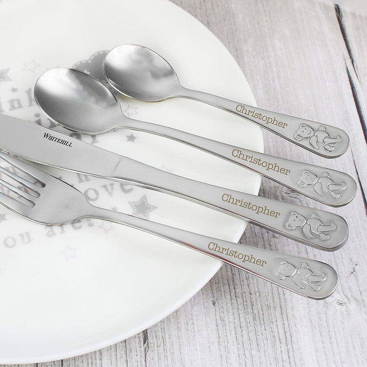 Personalised Memento Mealtime Essentials Personalised Teddy 4 Piece Embossed Cutlery Set