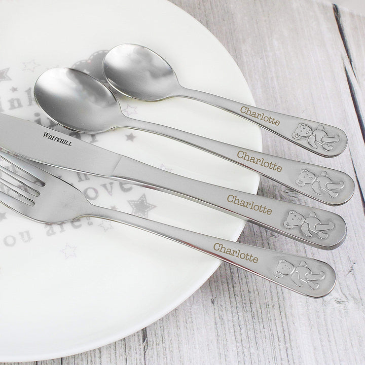 Personalised Memento Mealtime Essentials Personalised Teddy 4 Piece Embossed Cutlery Set