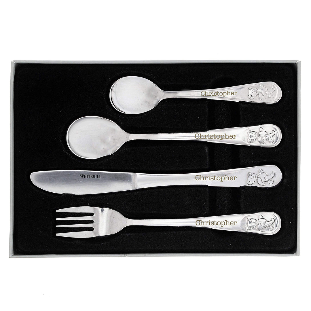 Personalised Memento Mealtime Essentials Personalised Teddy 4 Piece Embossed Cutlery Set