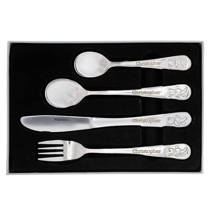 Personalised Memento Mealtime Essentials Personalised Teddy 4 Piece Embossed Cutlery Set