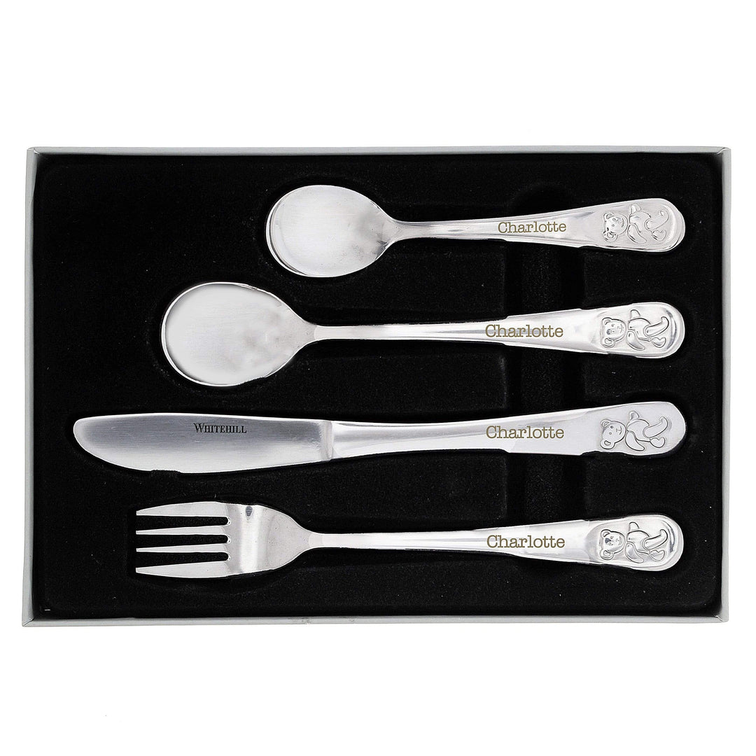 Personalised Memento Mealtime Essentials Personalised Teddy 4 Piece Embossed Cutlery Set