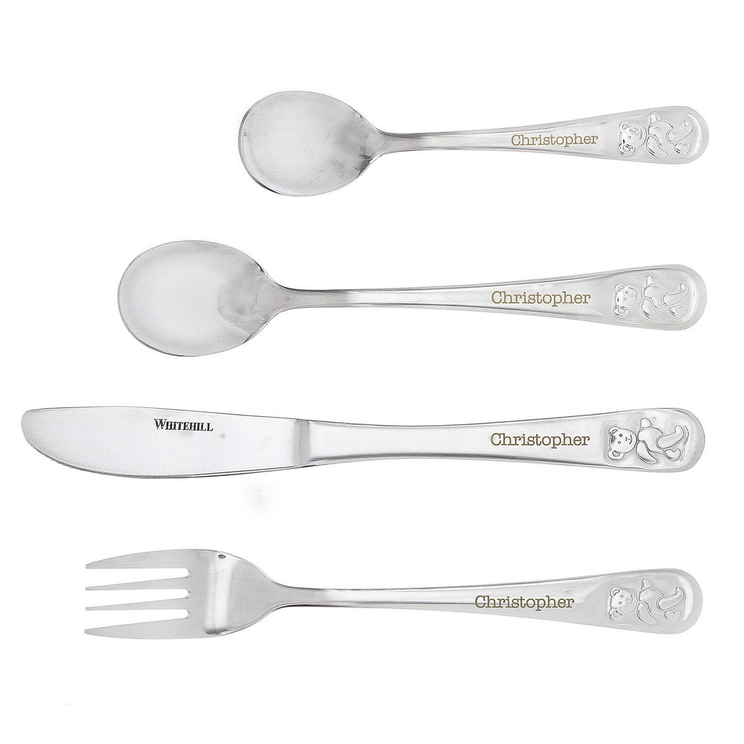 Personalised Memento Mealtime Essentials Personalised Teddy 4 Piece Embossed Cutlery Set