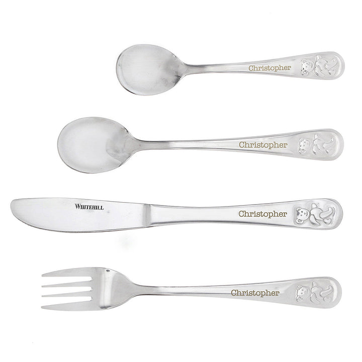 Personalised Memento Mealtime Essentials Personalised Teddy 4 Piece Embossed Cutlery Set
