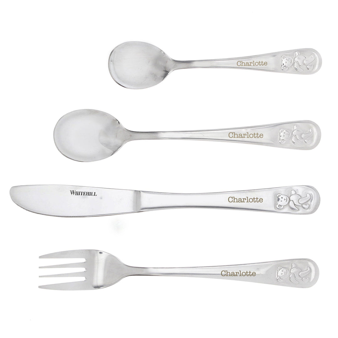 Personalised Memento Mealtime Essentials Personalised Teddy 4 Piece Embossed Cutlery Set
