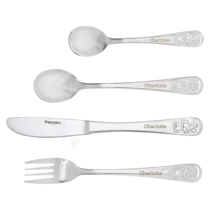 Personalised Memento Mealtime Essentials Personalised Teddy 4 Piece Embossed Cutlery Set