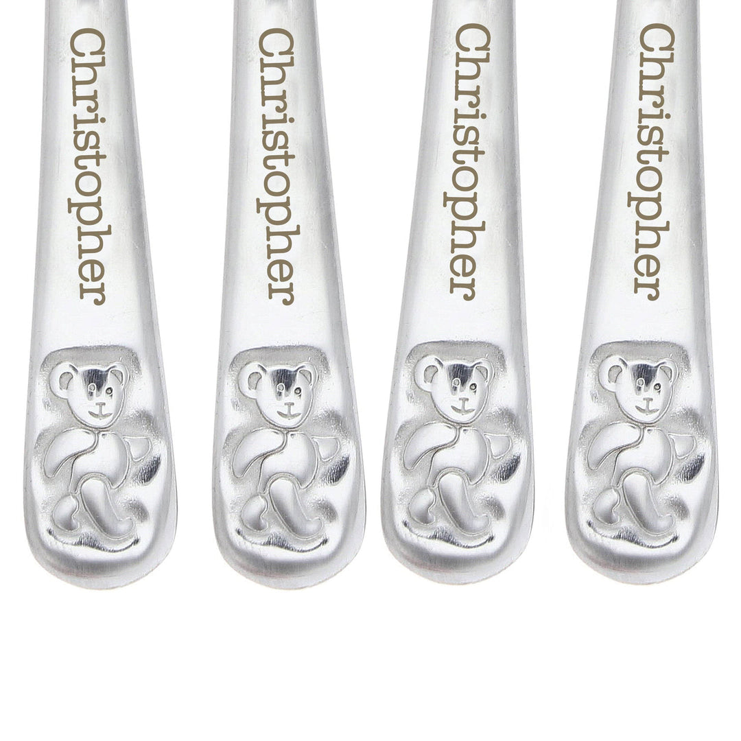 Personalised Memento Mealtime Essentials Personalised Teddy 4 Piece Embossed Cutlery Set