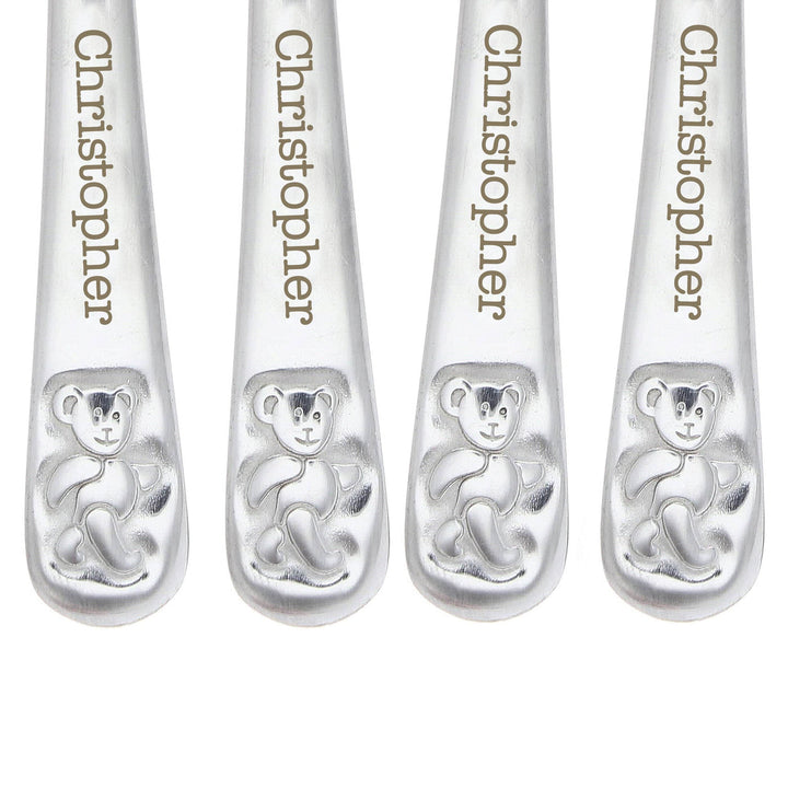 Personalised Memento Mealtime Essentials Personalised Teddy 4 Piece Embossed Cutlery Set