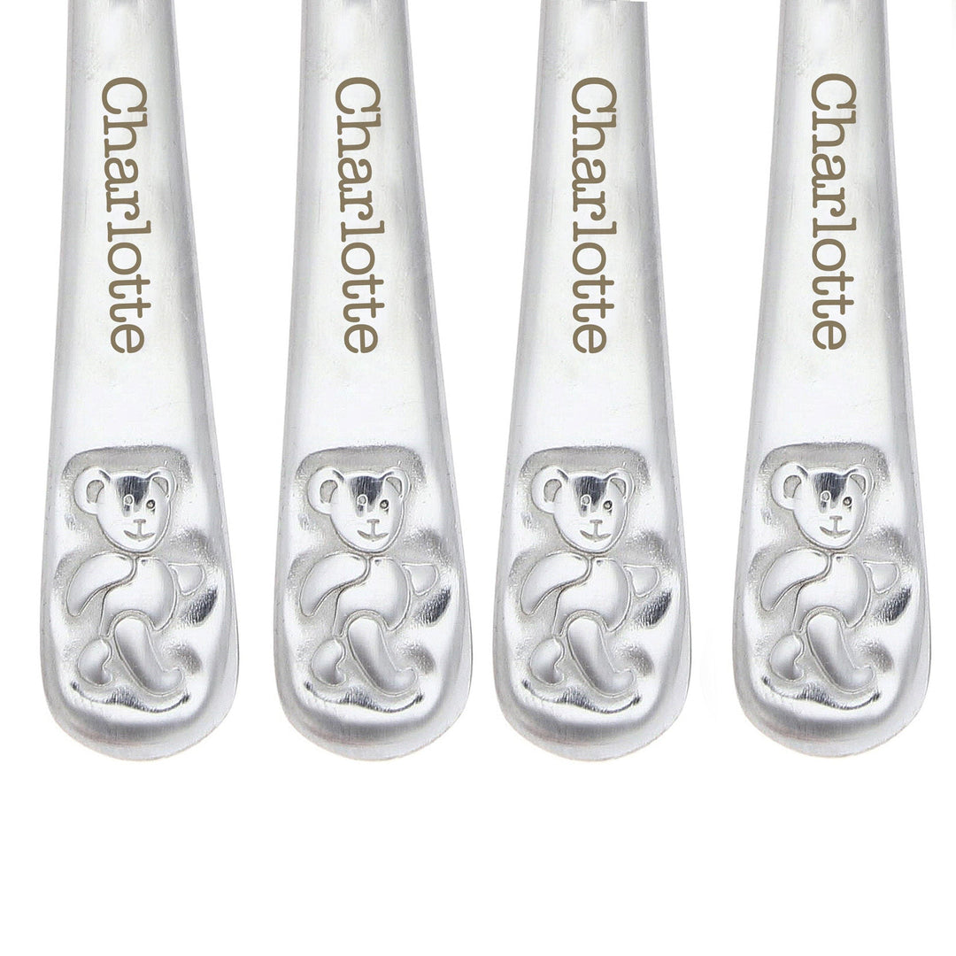 Personalised Memento Mealtime Essentials Personalised Teddy 4 Piece Embossed Cutlery Set