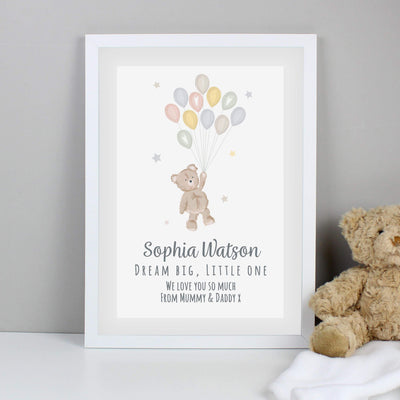 Personalised Memento Personalised Teddy & Balloons A3 White Framed Print
