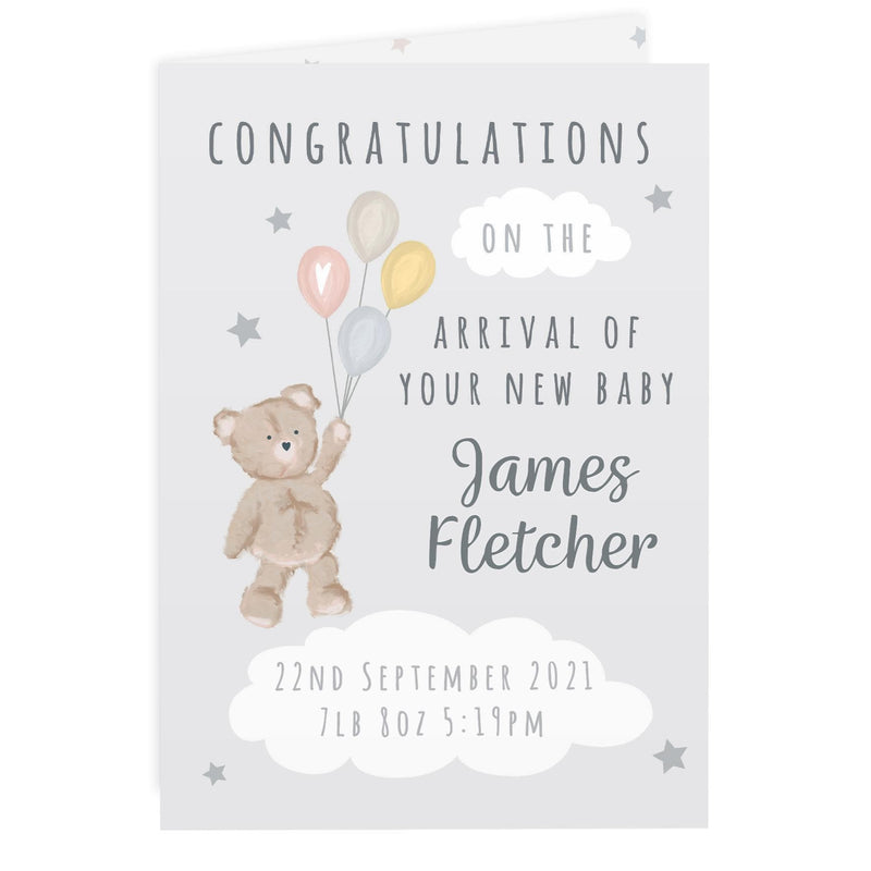 Personalised Memento Personalised Teddy & Balloons Card