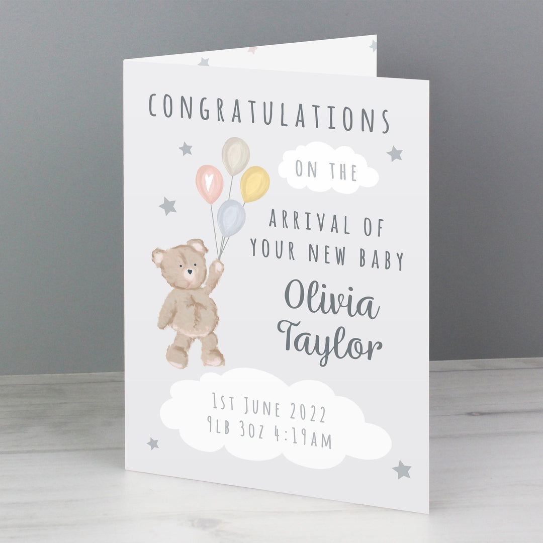Personalised Memento Personalised Teddy &amp; Balloons Card
