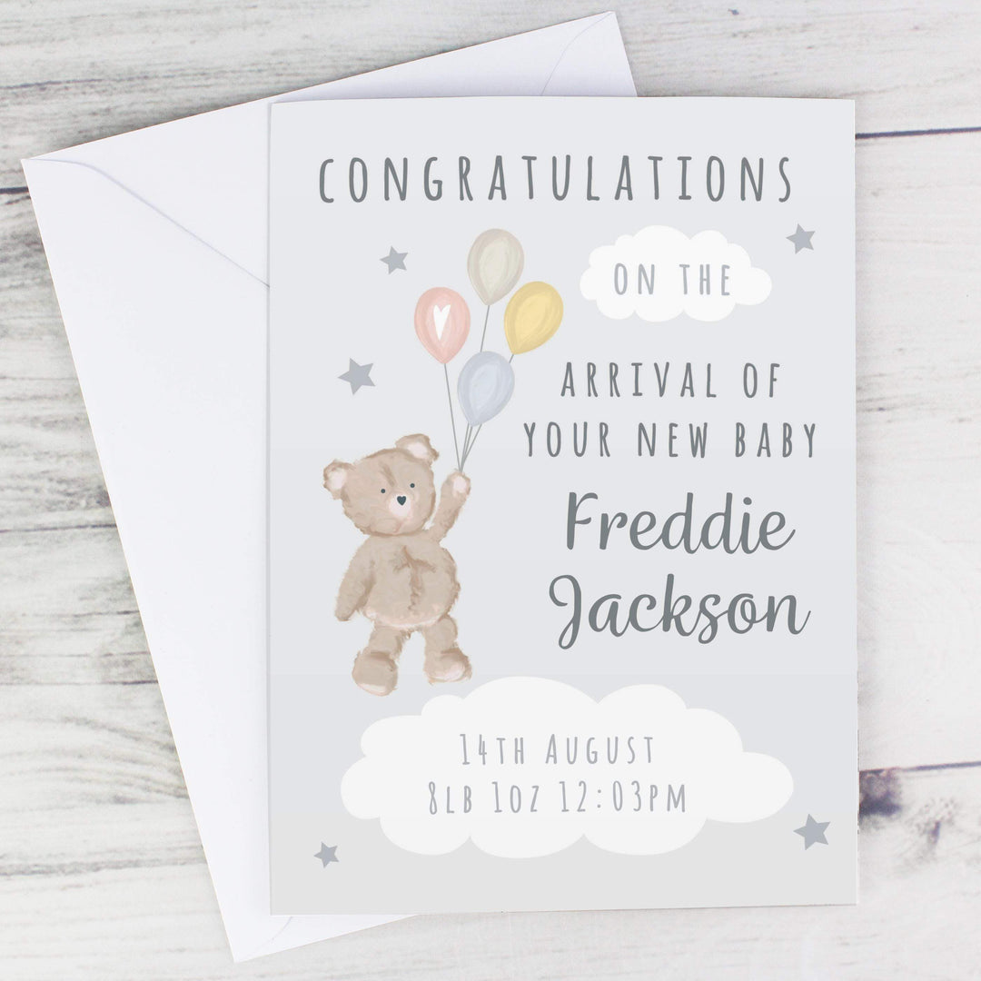 Personalised Memento Personalised Teddy &amp; Balloons Card
