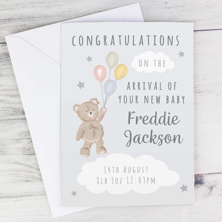 Personalised Memento Personalised Teddy &amp; Balloons Card