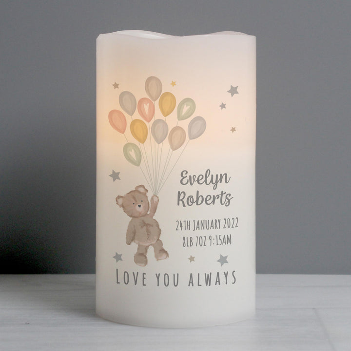 Personalised Memento Personalised Teddy &amp; Balloons Nightlight LED Candle