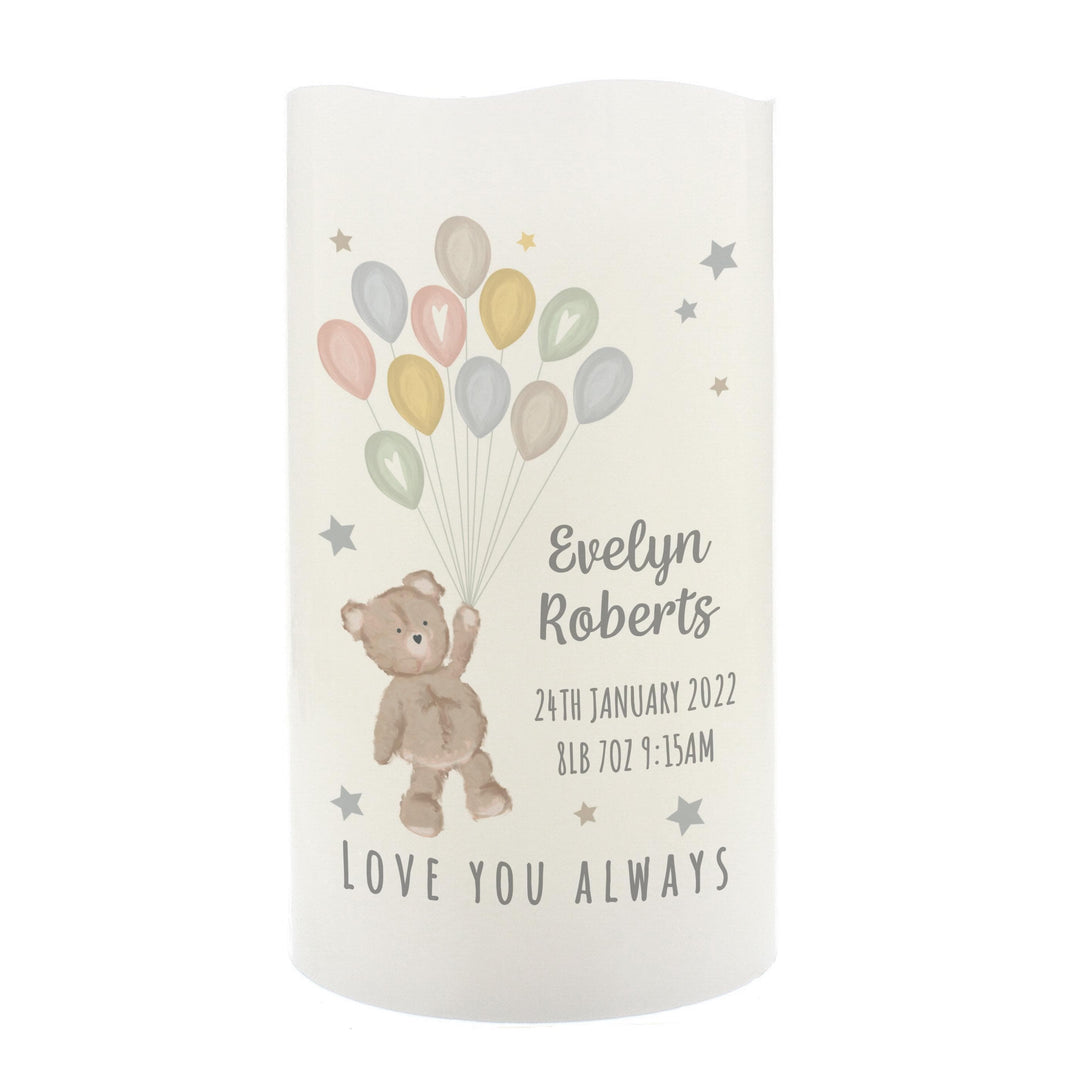 Personalised Memento Personalised Teddy &amp; Balloons Nightlight LED Candle
