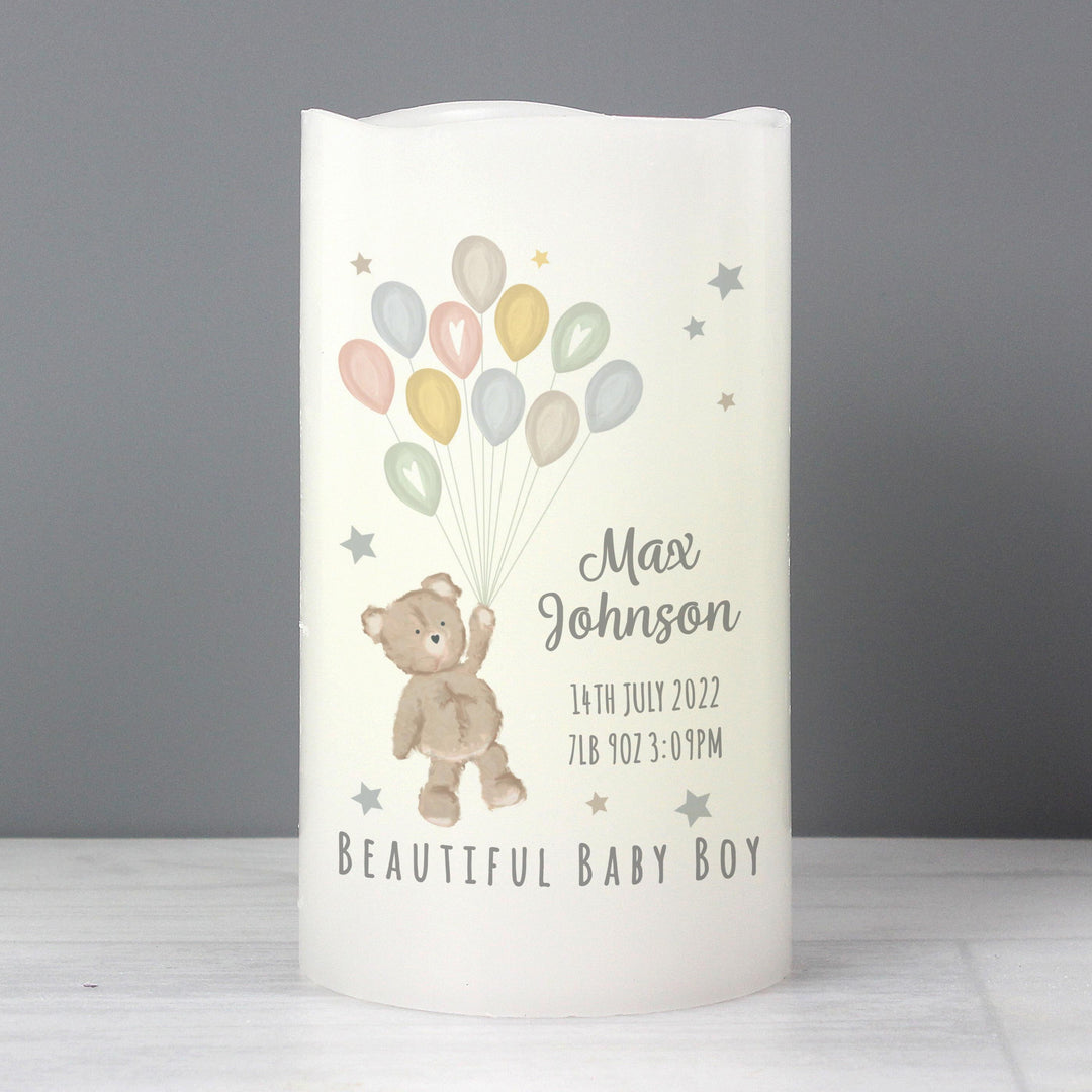 Personalised Memento Personalised Teddy &amp; Balloons Nightlight LED Candle