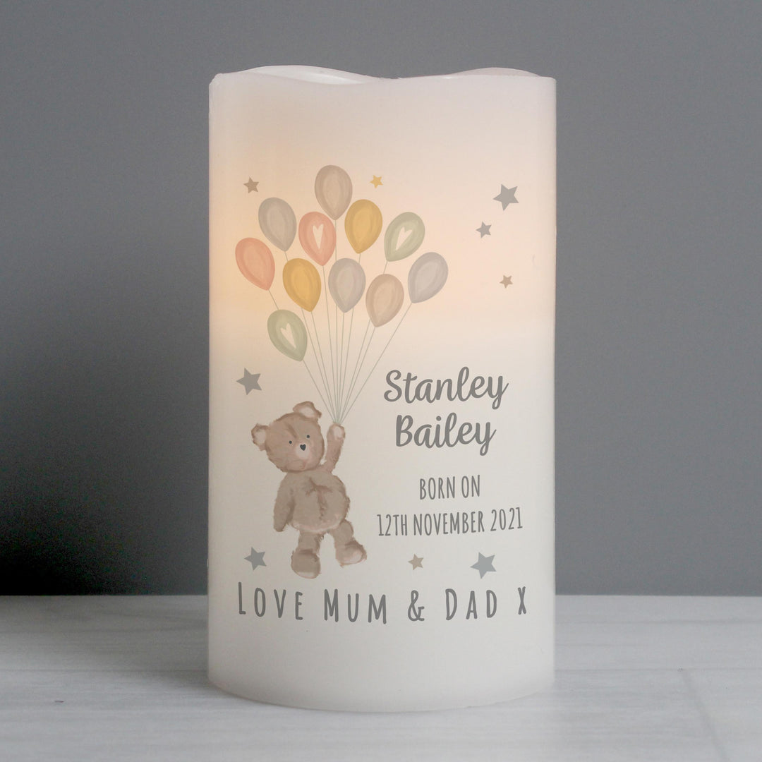 Personalised Memento Personalised Teddy &amp; Balloons Nightlight LED Candle