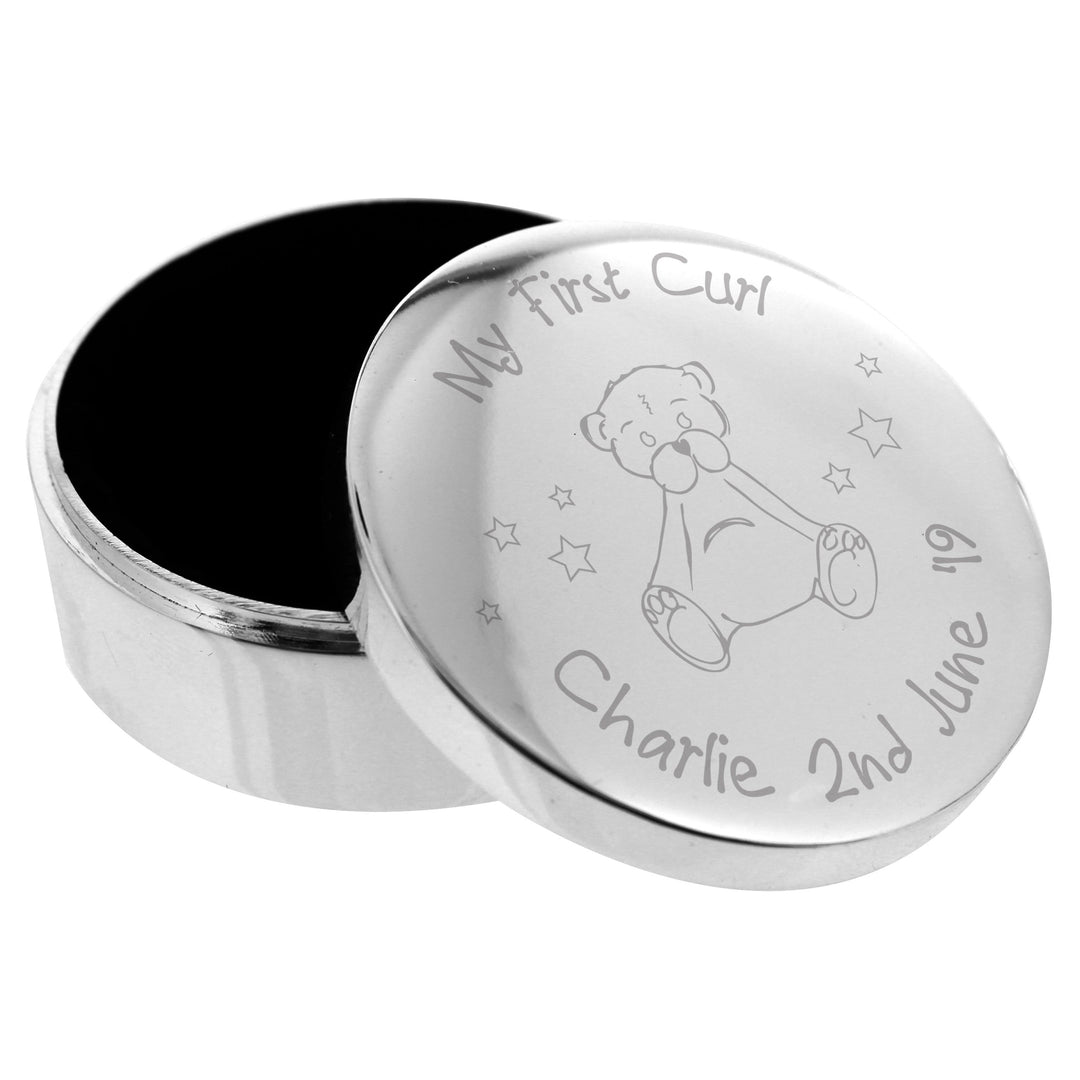 Personalised Memento Trinket, Jewellery &amp; Keepsake Boxes Personalised Teddy My First Curl Trinket Box