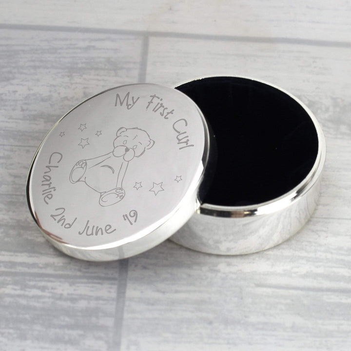 Personalised Memento Trinket, Jewellery &amp; Keepsake Boxes Personalised Teddy My First Curl Trinket Box