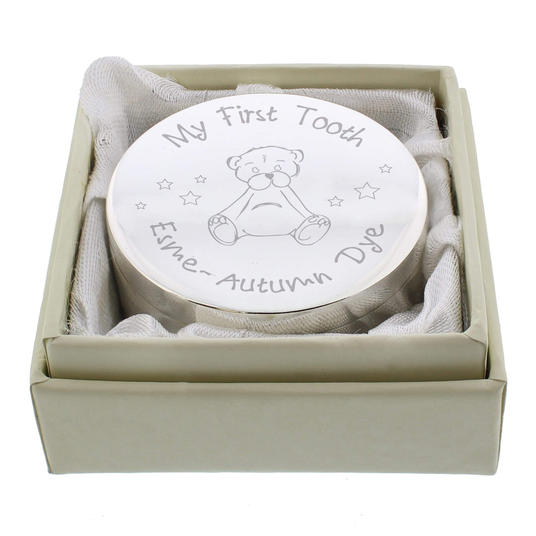 Personalised Memento Trinket, Jewellery &amp; Keepsake Boxes Personalised Teddy My First Tooth Trinket Box