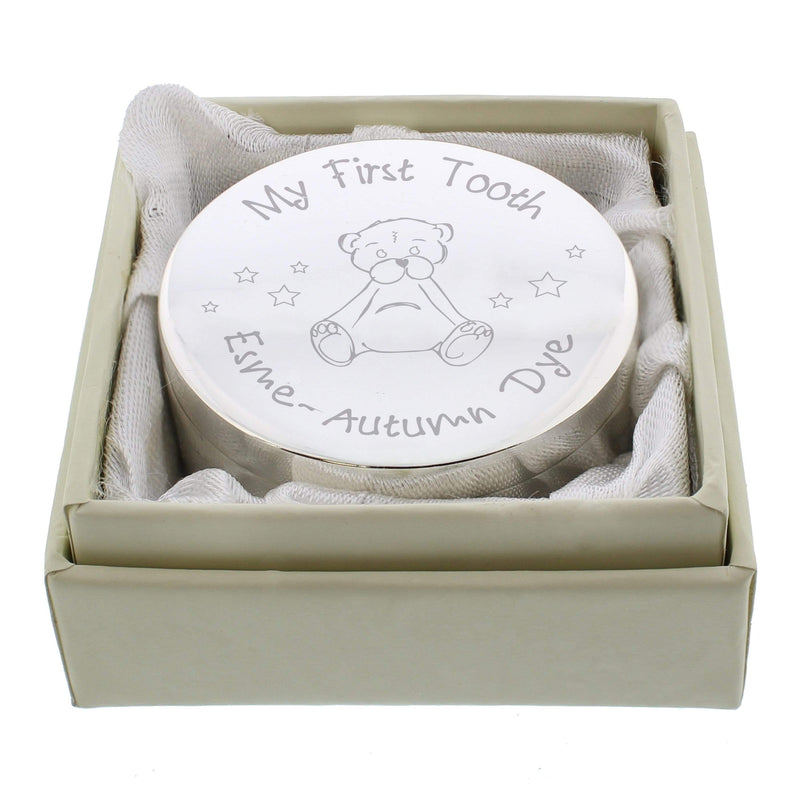Personalised Memento Trinket, Jewellery & Keepsake Boxes Personalised Teddy My First Tooth Trinket Box