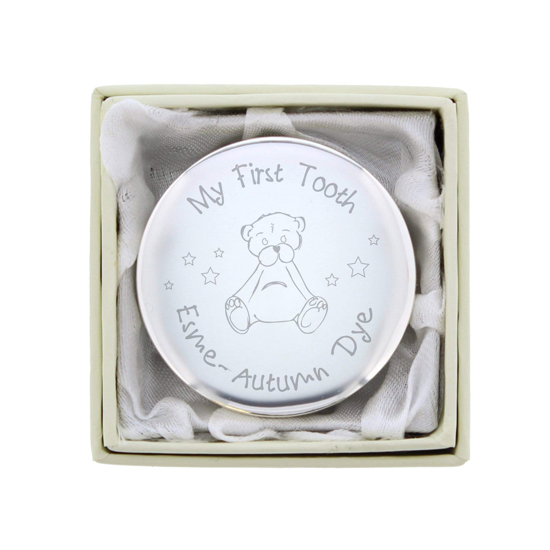 Personalised Memento Trinket, Jewellery &amp; Keepsake Boxes Personalised Teddy My First Tooth Trinket Box