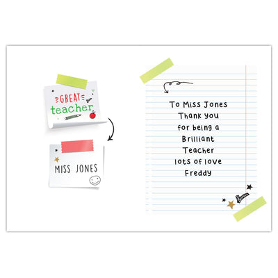 Personalised Memento Greetings Cards Personalised Thank You Teacher Card