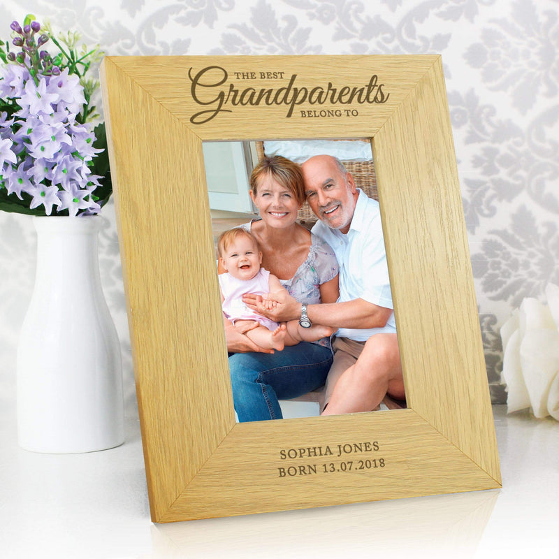 Personalised Memento Wooden Personalised ""The Best Grandparents"" 4x6 Oak Finish Photo Frame